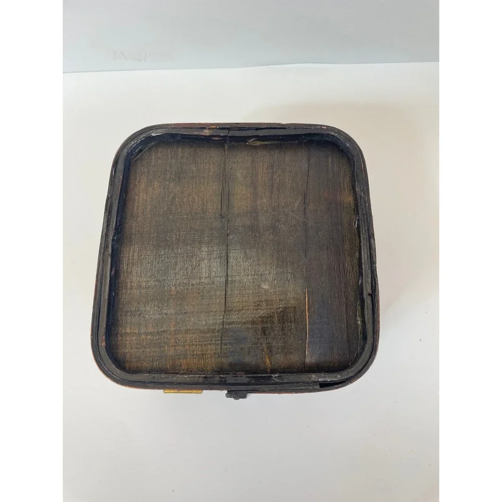 Vintage Woven Bamboo Box Square Brown Basket‎ Brass Latch